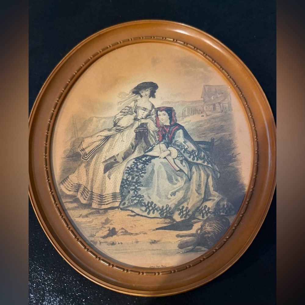 1930’s Leroy Imperial Paris Framed Print, 9”W x 11”H, Original Caramel Frame.